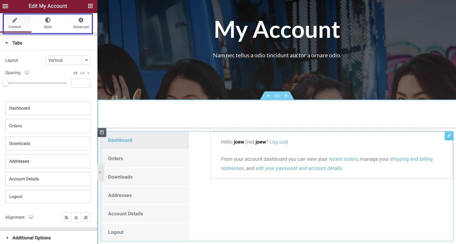 My Account settings. 