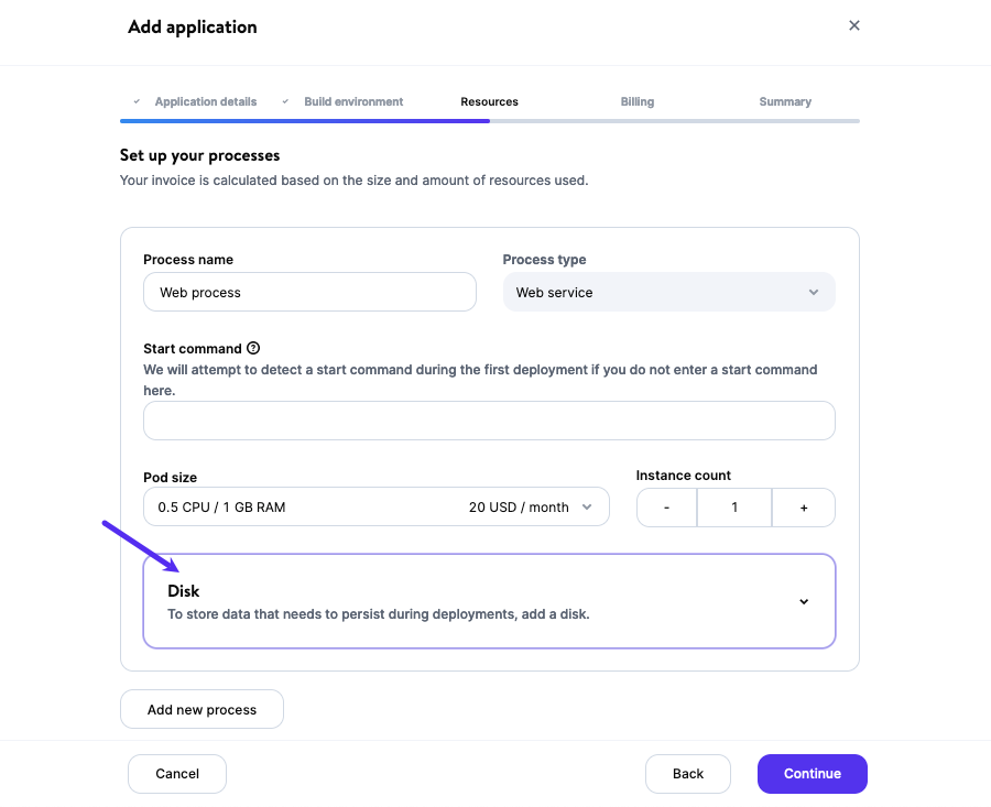 Localisation de la boîte de dialogue Disques pour le stockage persistant lors de l'ajout d'une application.