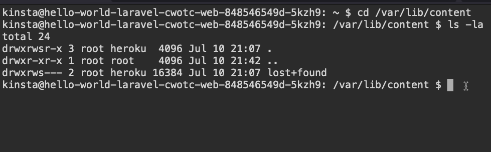 Schermafbeelding: Persistente opslag benaderen via de command line op het mount pad.