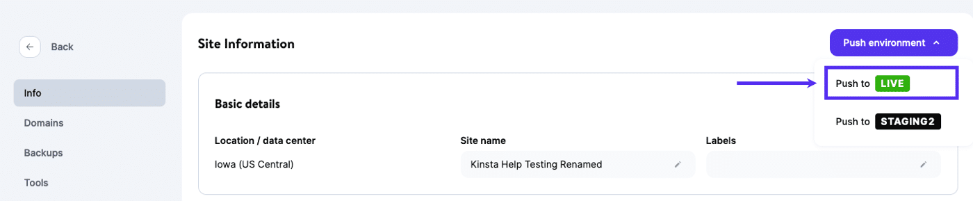 Pousser un site vers un serveur en direct en utilisant Kinsta.