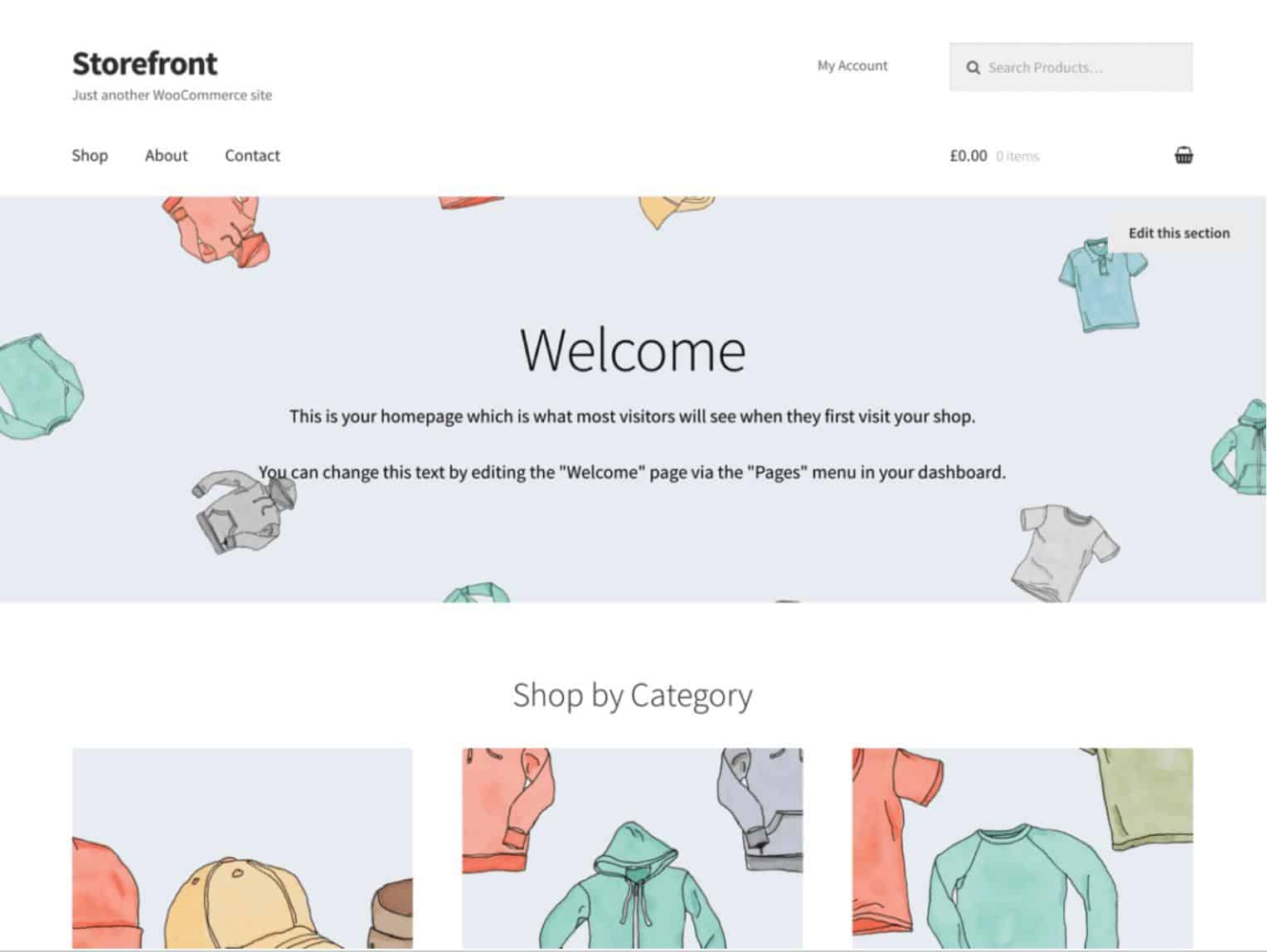 Homepage van Storefront thema. 