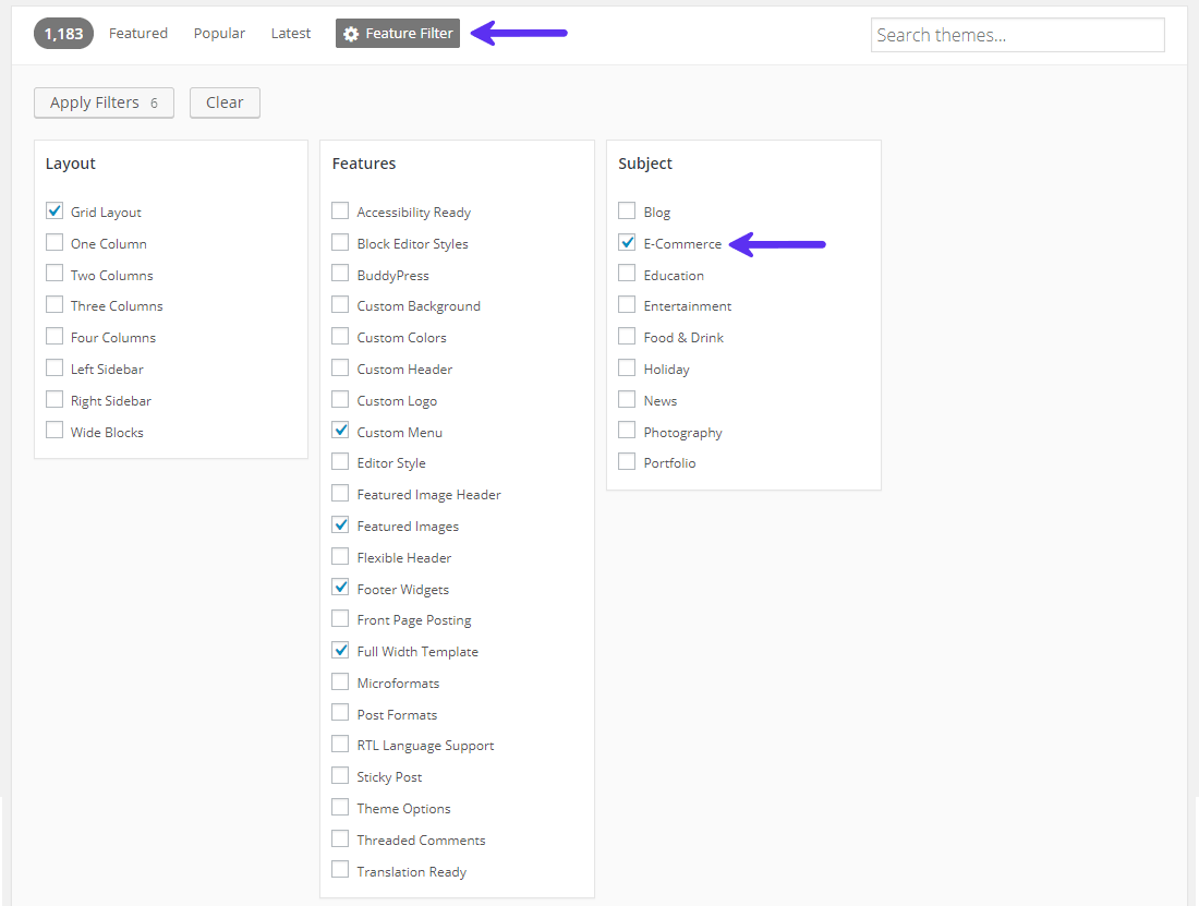 Using filters to search smartly for themes on wp.org