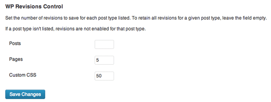Using the WP Revisions Control plugin to limit the number of post revisions