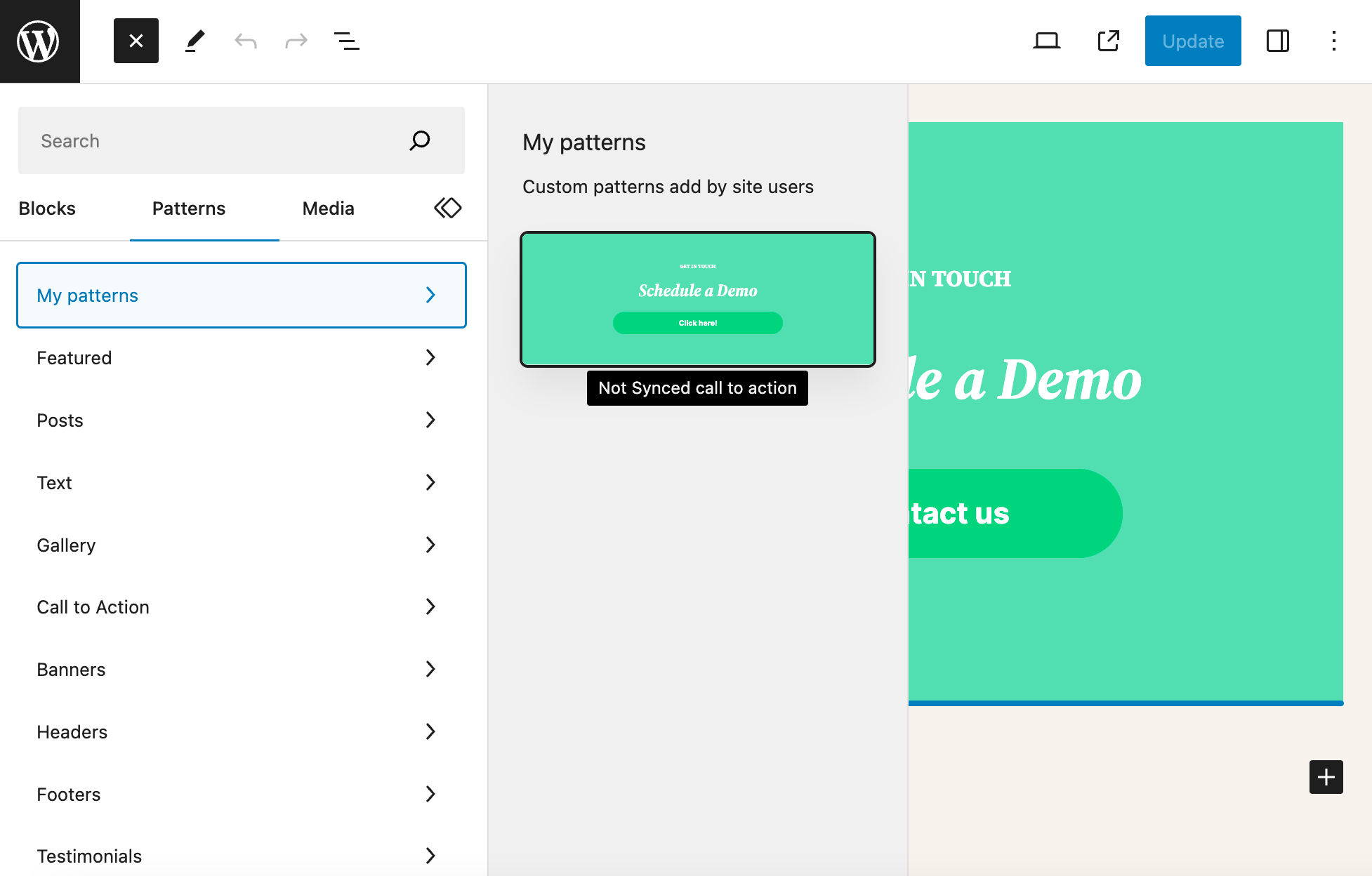 Standard patterns are listed in the Patterns tab under My patterns