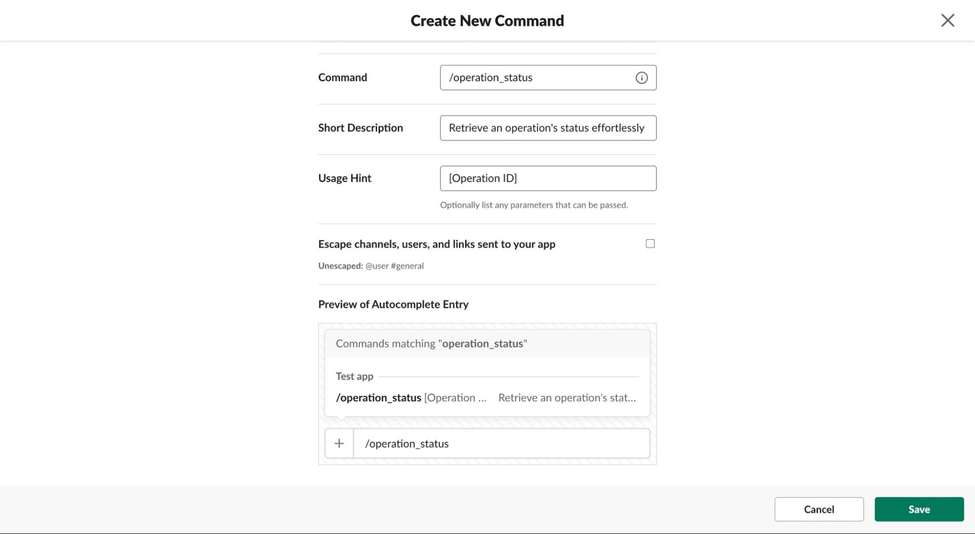 Create a new Slack command