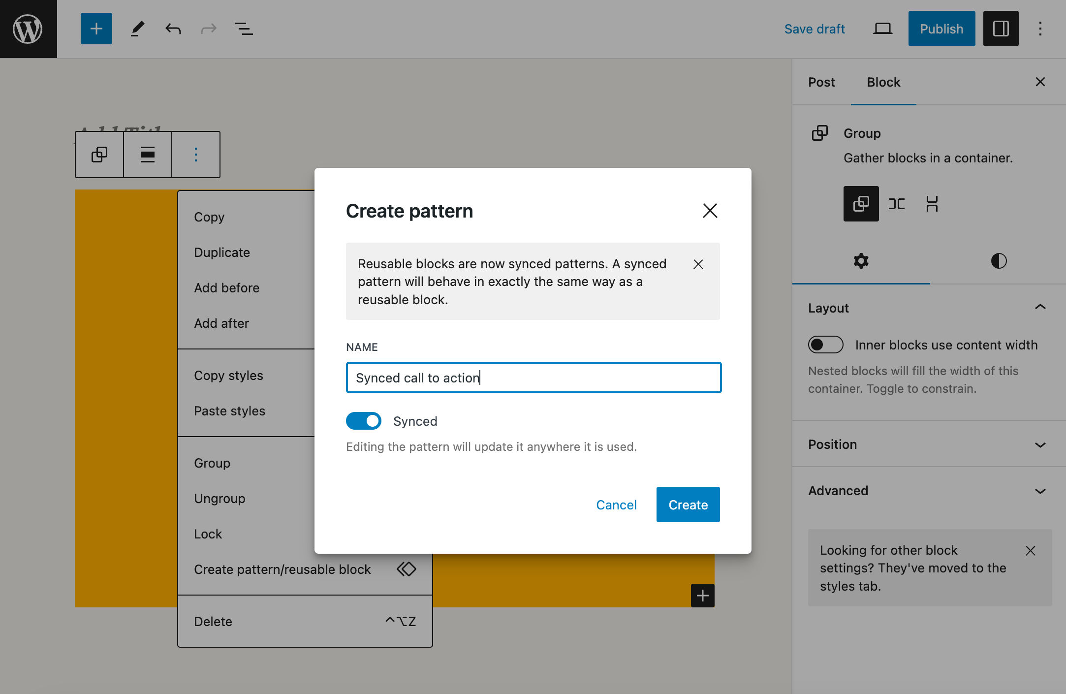 Nieuw gesynchroniseerd pattern maken