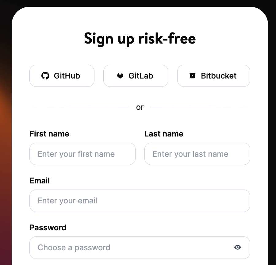 Use o Single Sign-On para acessar e fazer login no MyKinsta com o login do seu provedor de serviços Git.