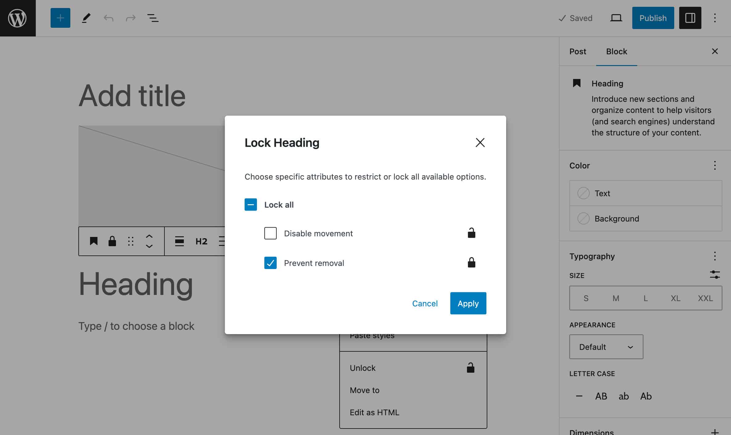 Réglage de template_lock pour empêcher la suppression des blocs du modèle