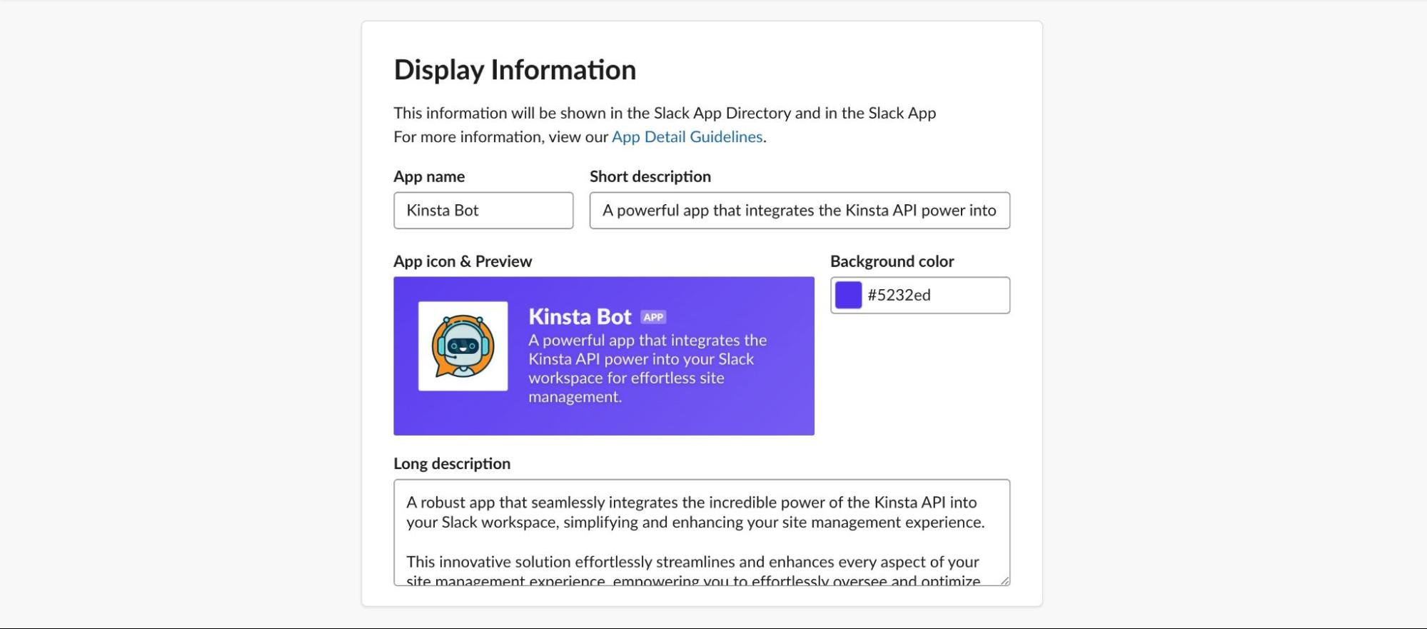 Información de pantalla de Slackbot.