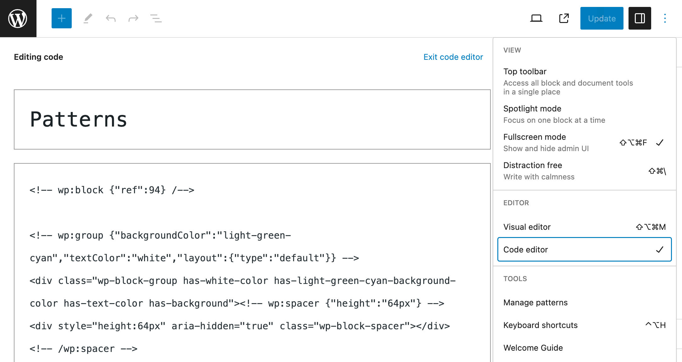 Synchronisierte und Standard-Blockmuster im Vergleich im Code-Editor