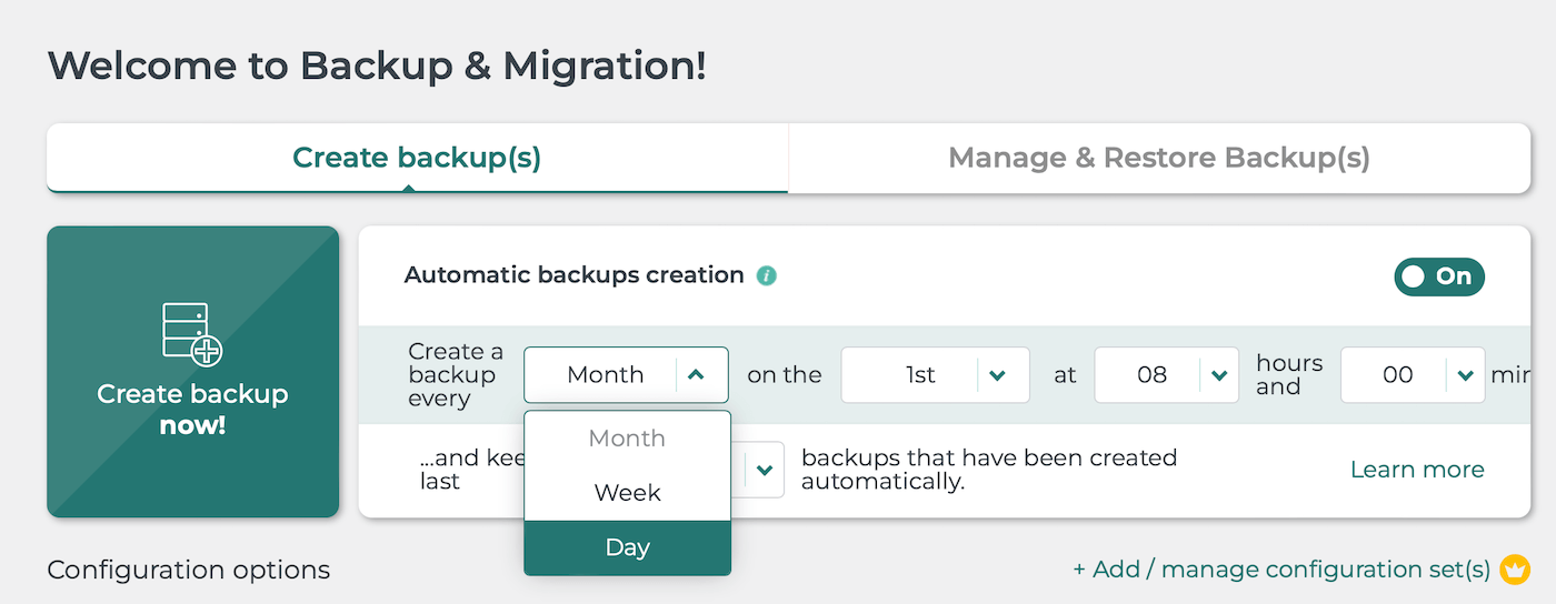 Impostare backup giornalieri automatici con Backup Migration