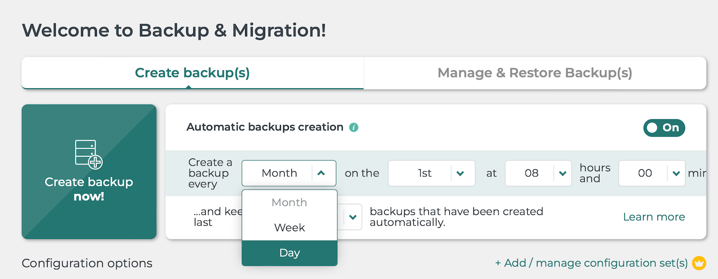 Backups diários automáticos com o Backup Migration.