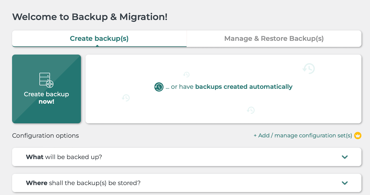 Creare un backup con il plugin Backup Migration