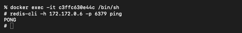 Enviando um ping para o servidor Redis por meio do seu endereço IP e porta.