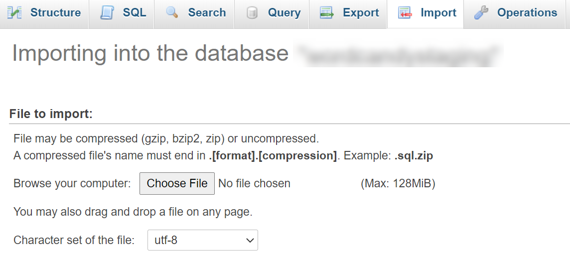 Importar un archivo de base de datos a través de phpMyAdmin