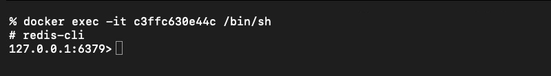 Screenshot: redis-cli wird in Docker aufgerufen.