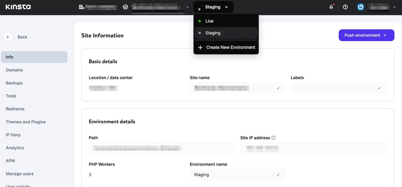 Entorno staging Kinsta