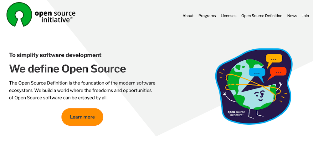 Pagina de inicio de Open Source Initiative