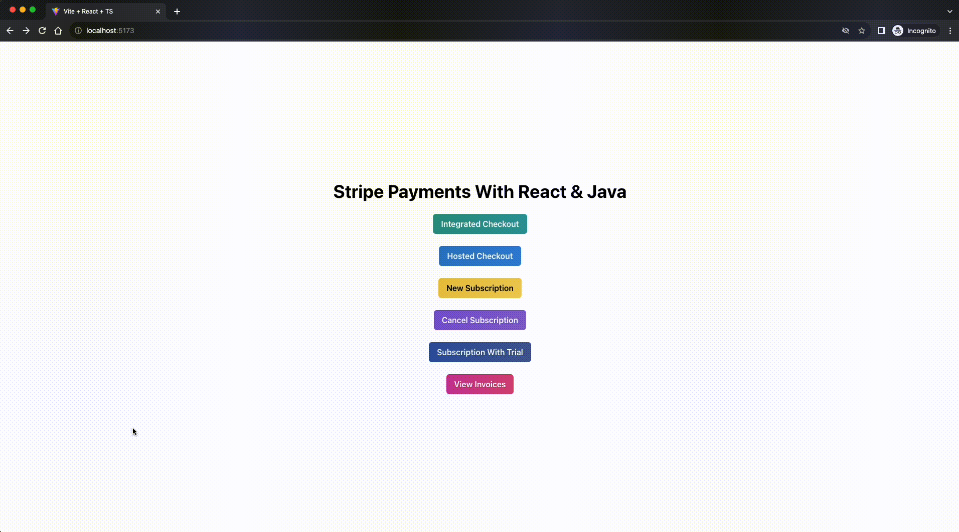 A user flow showing what a successful checkout using the hosted Stripe page looks like.