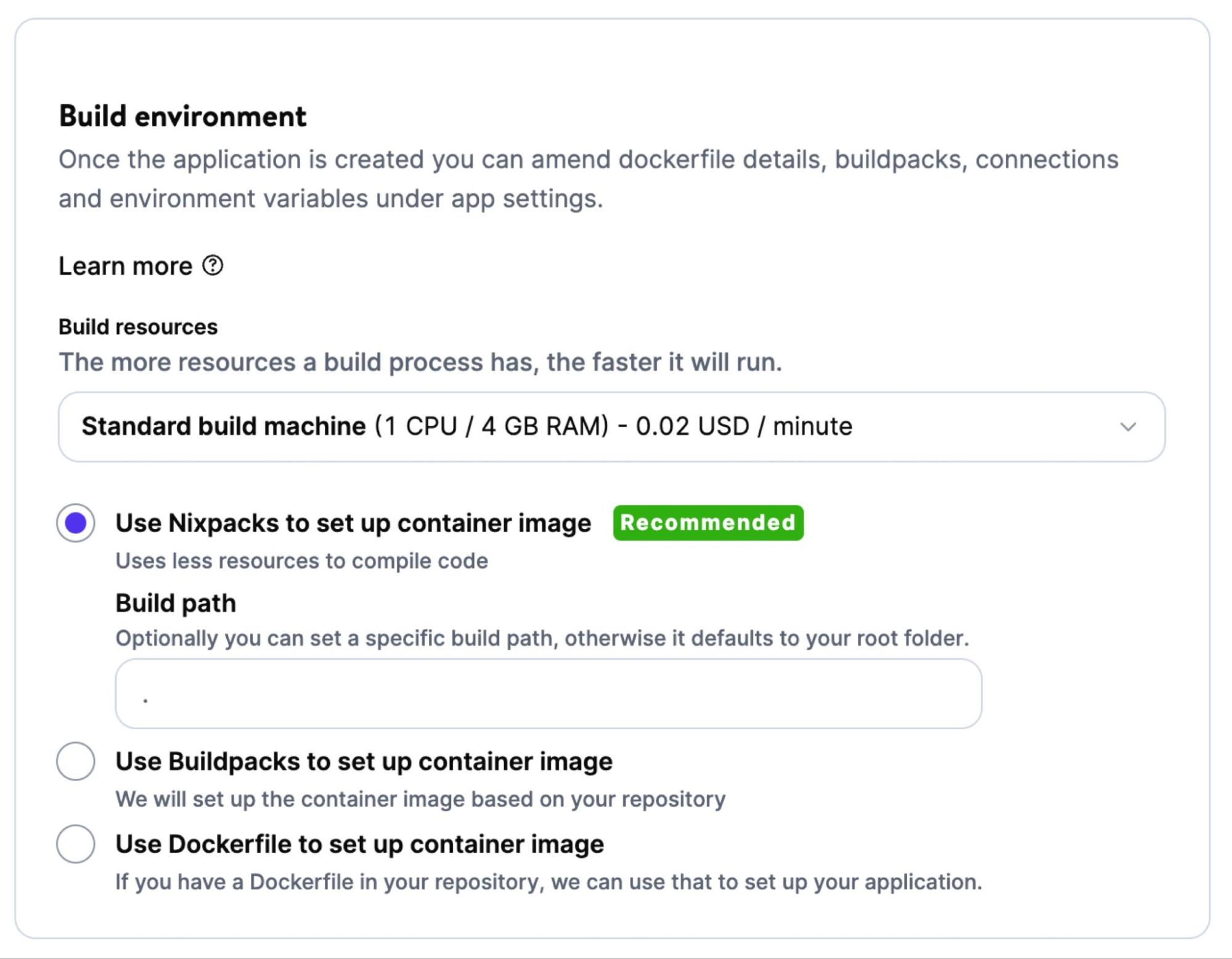 Utilisez Nixpacks pour créer une image de conteneur.