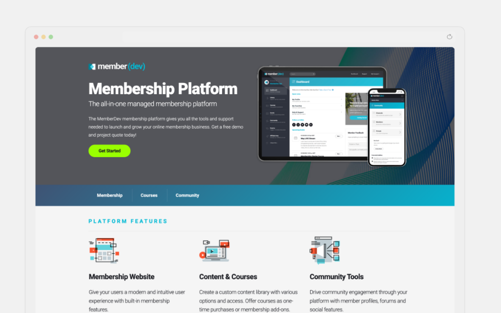 Screenshot: MemberDev's website, a Kinsta WordPress Membership Hosting customer