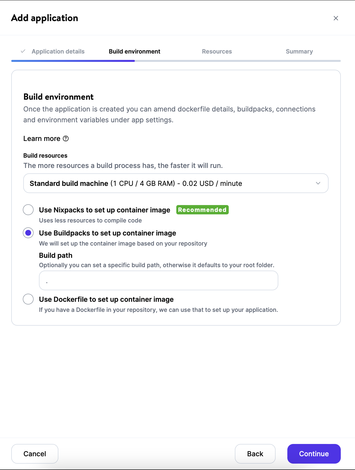 Build-Umgebung in MyKinsta