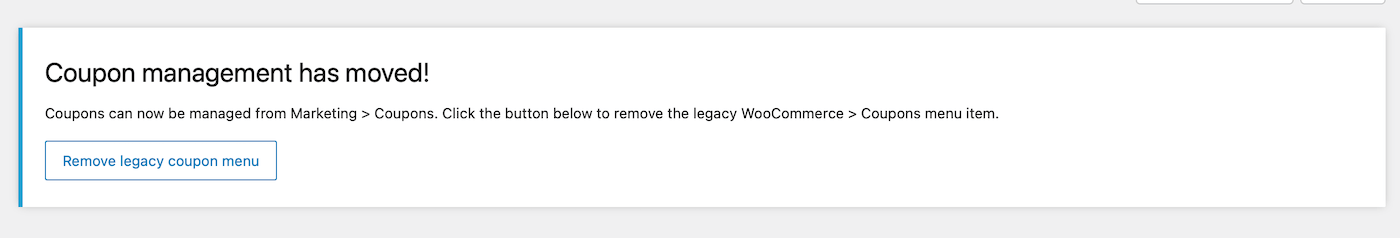 Remove coupon legacy menu from WooCommerce