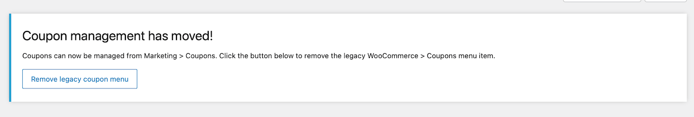 Eliminar el menú de cupones heredado de WooCommerce