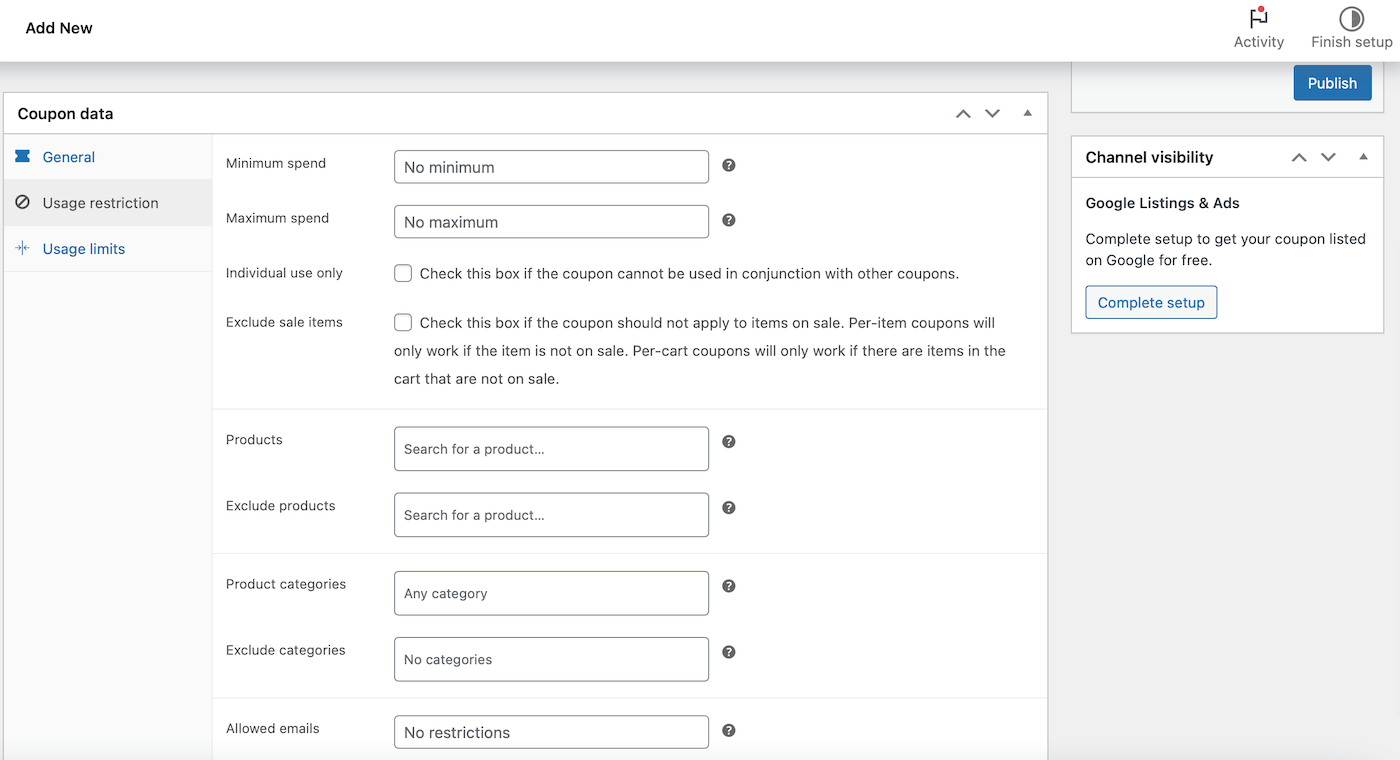 Restricciones de uso de cupones de WooCommerce