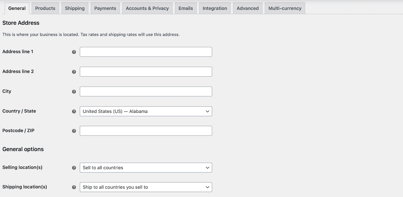 Algemene instellingen in WooCommerce