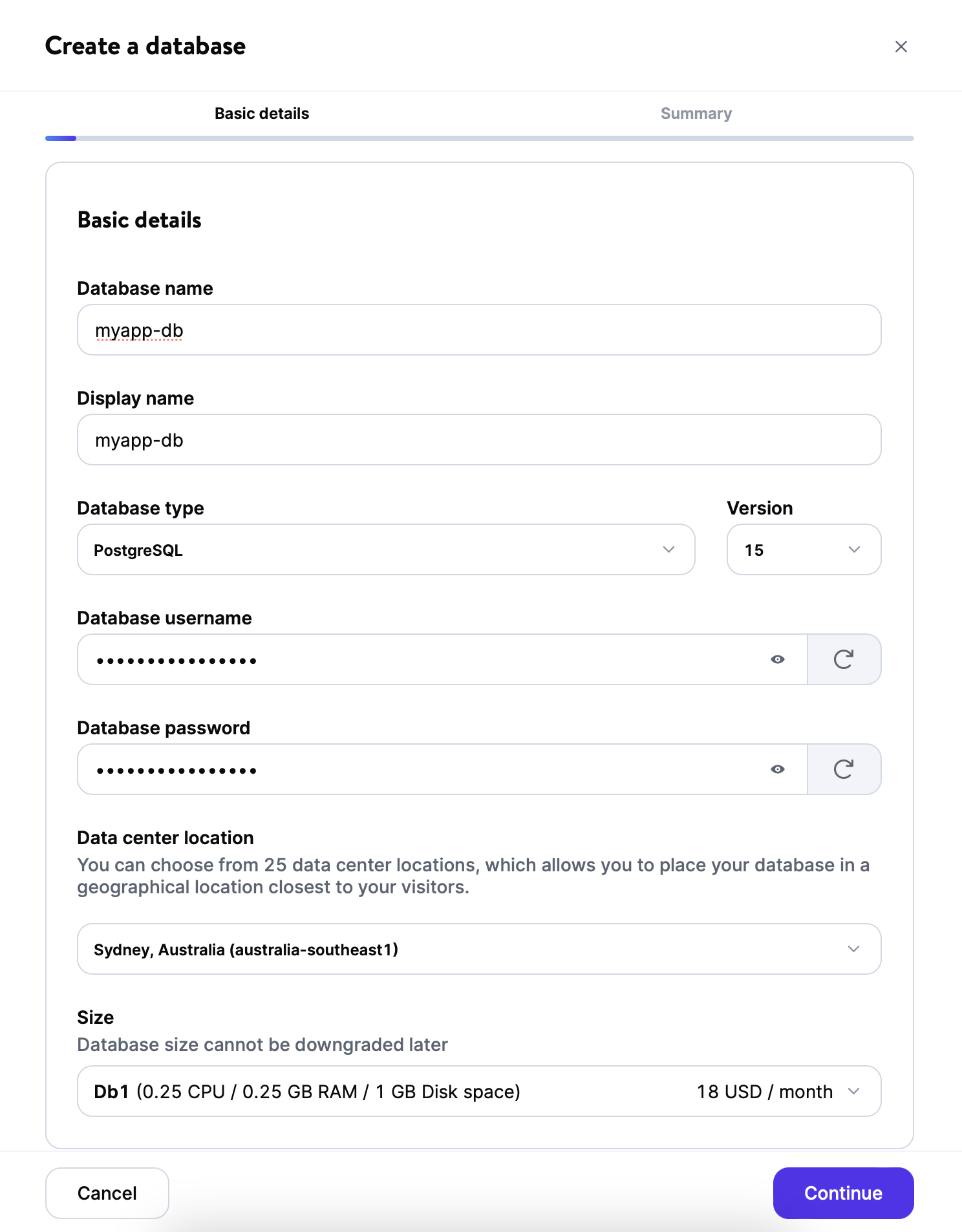 Crear una base de datos en MyKinsta