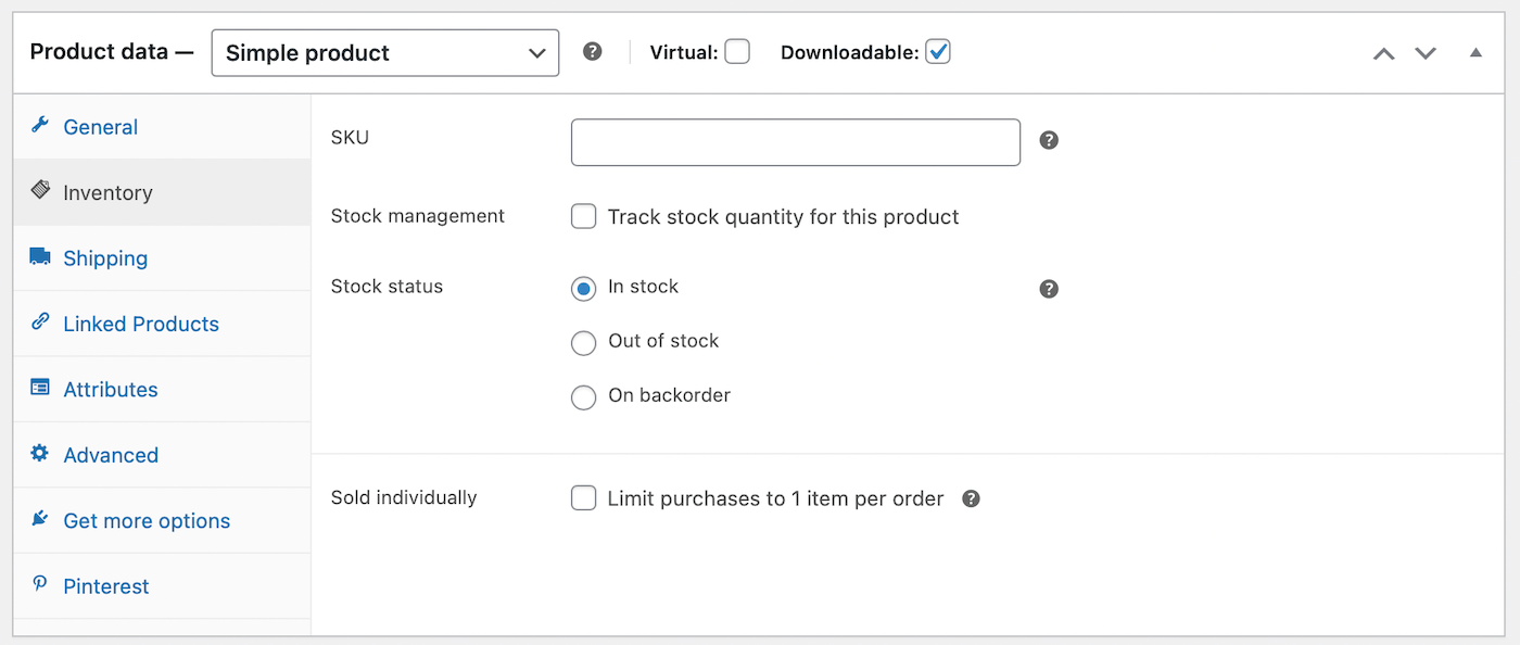 WooCommerce product inventory information