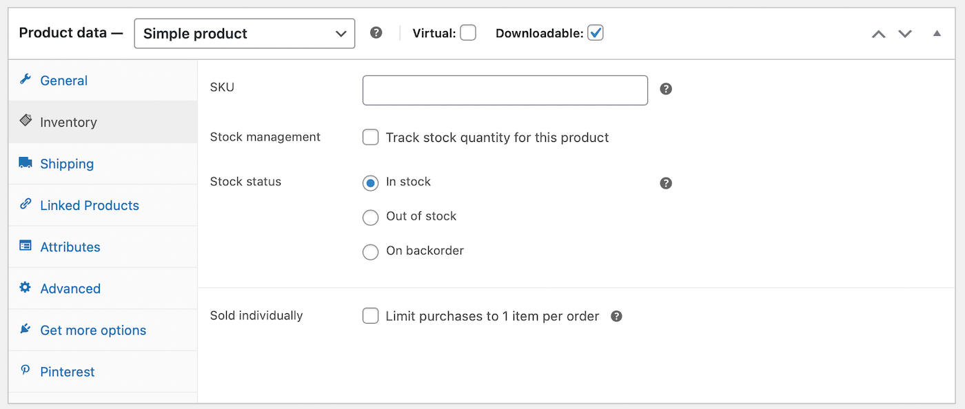 Informações sobre o estoque do produto.