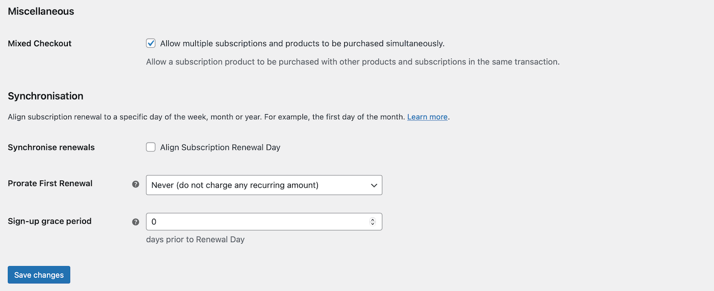 WooCommerce subscriptions settings