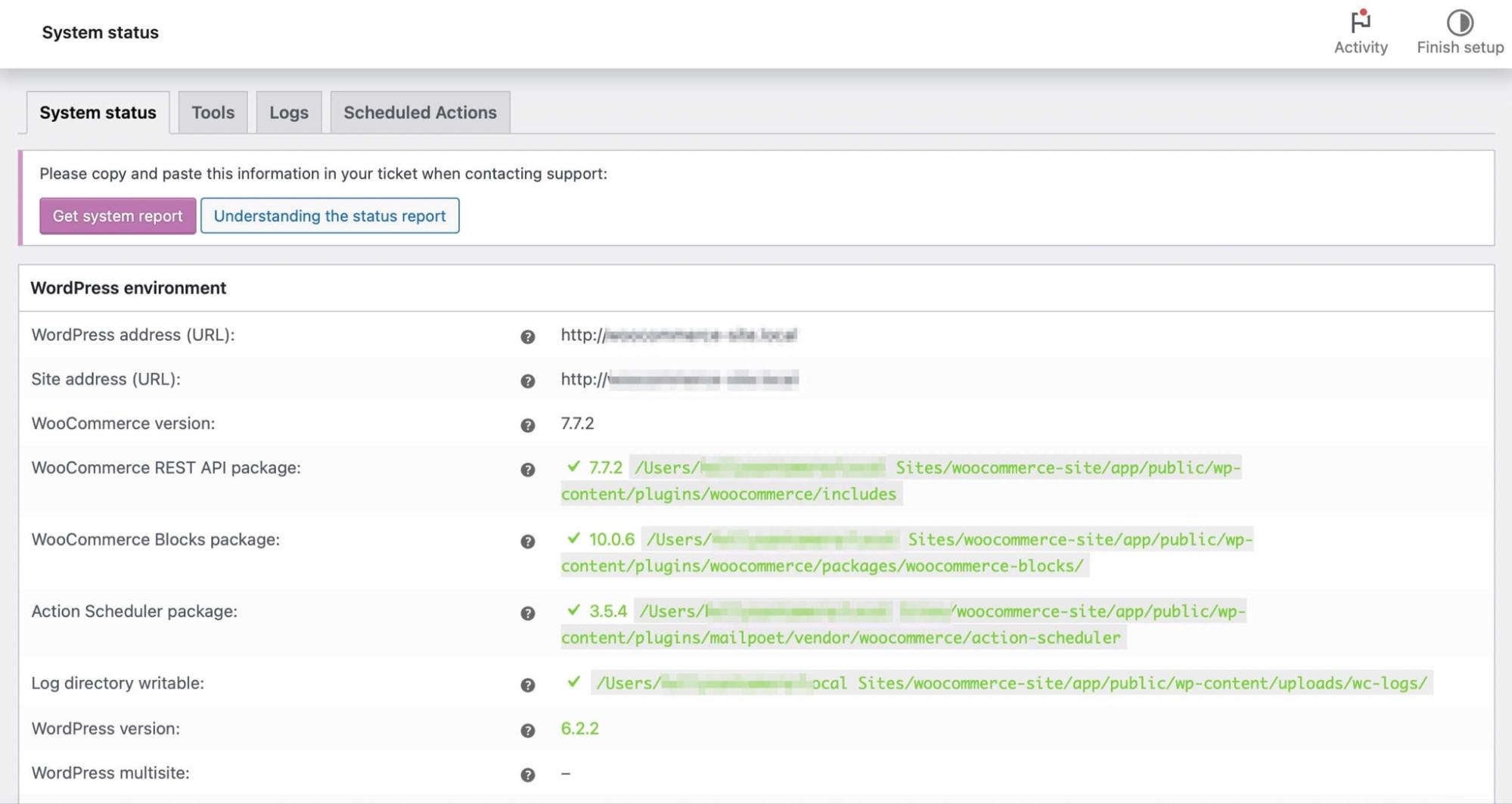 WooCommerce system status