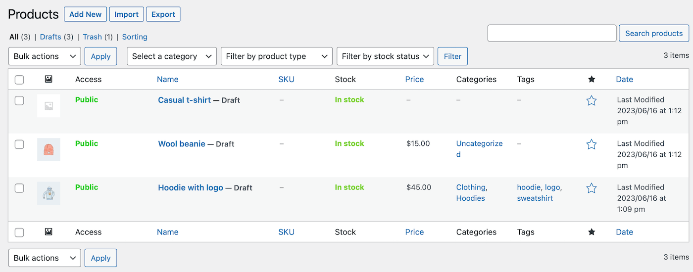 Visualização de todos os produtos.