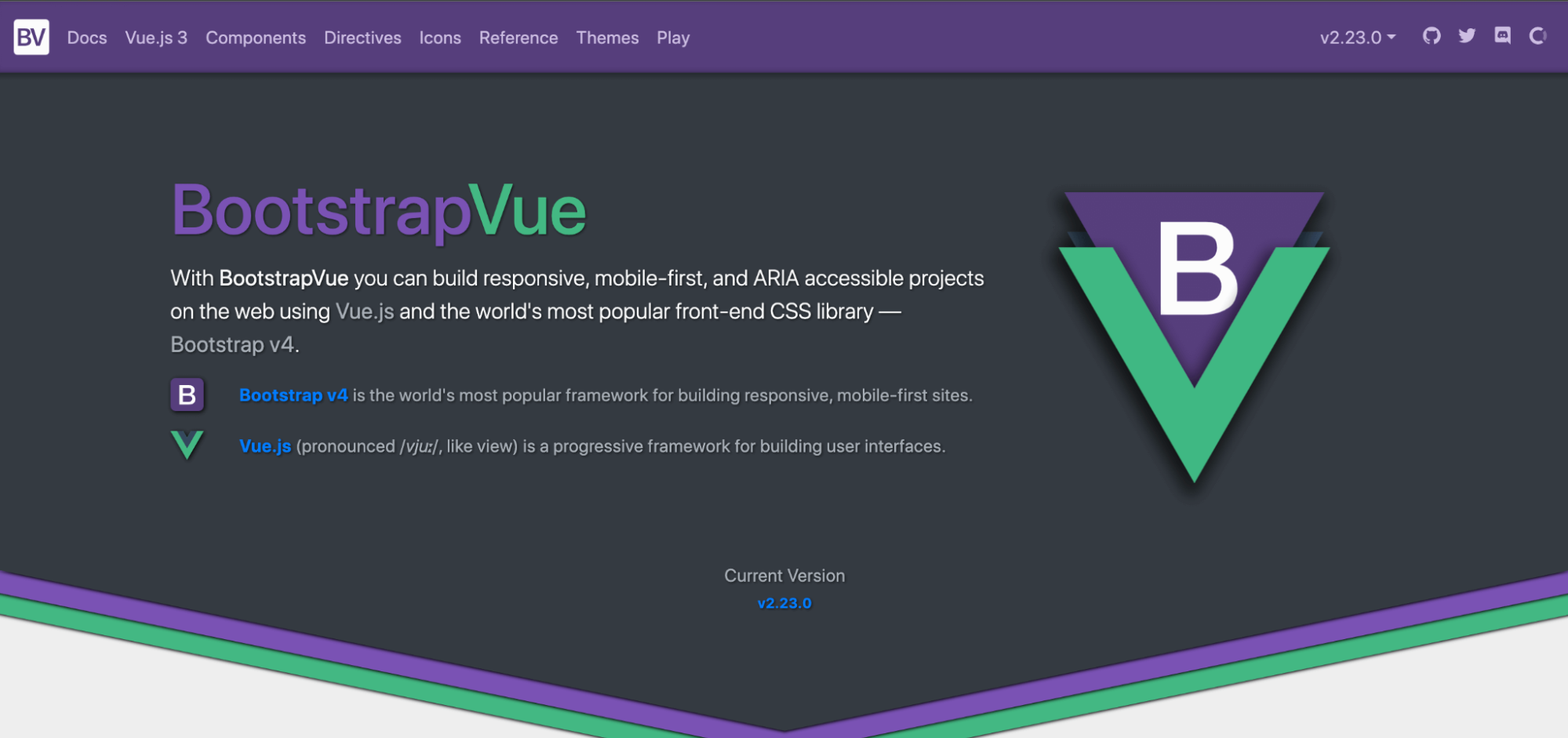 Screenshot: The Bootstrap Vue homepage.