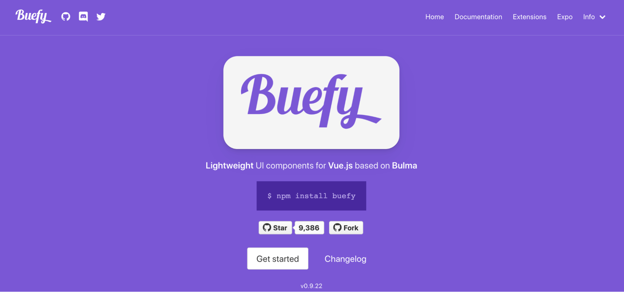 Screenshot: The Buefy homepage.