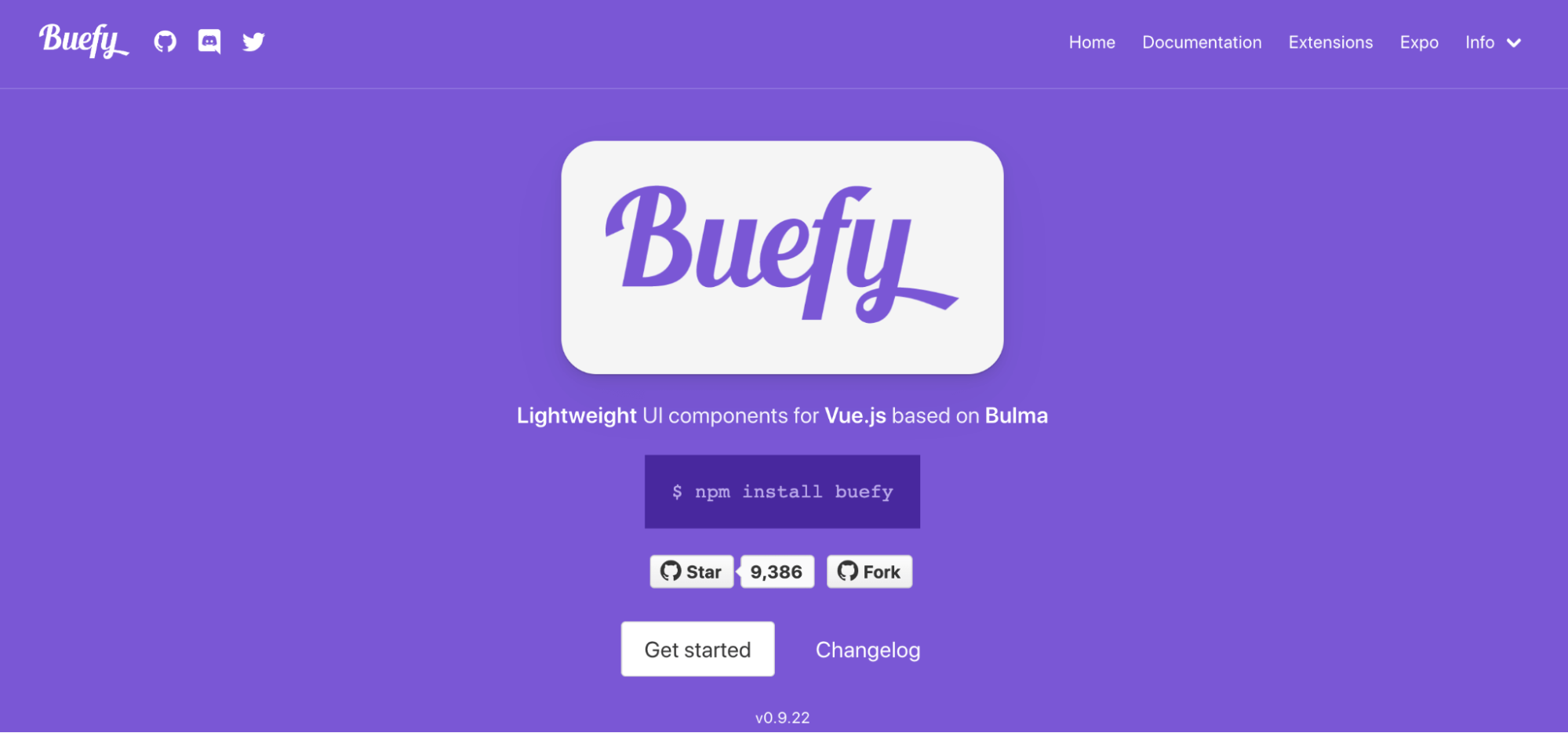 Screenshot: homepage di Buefy.