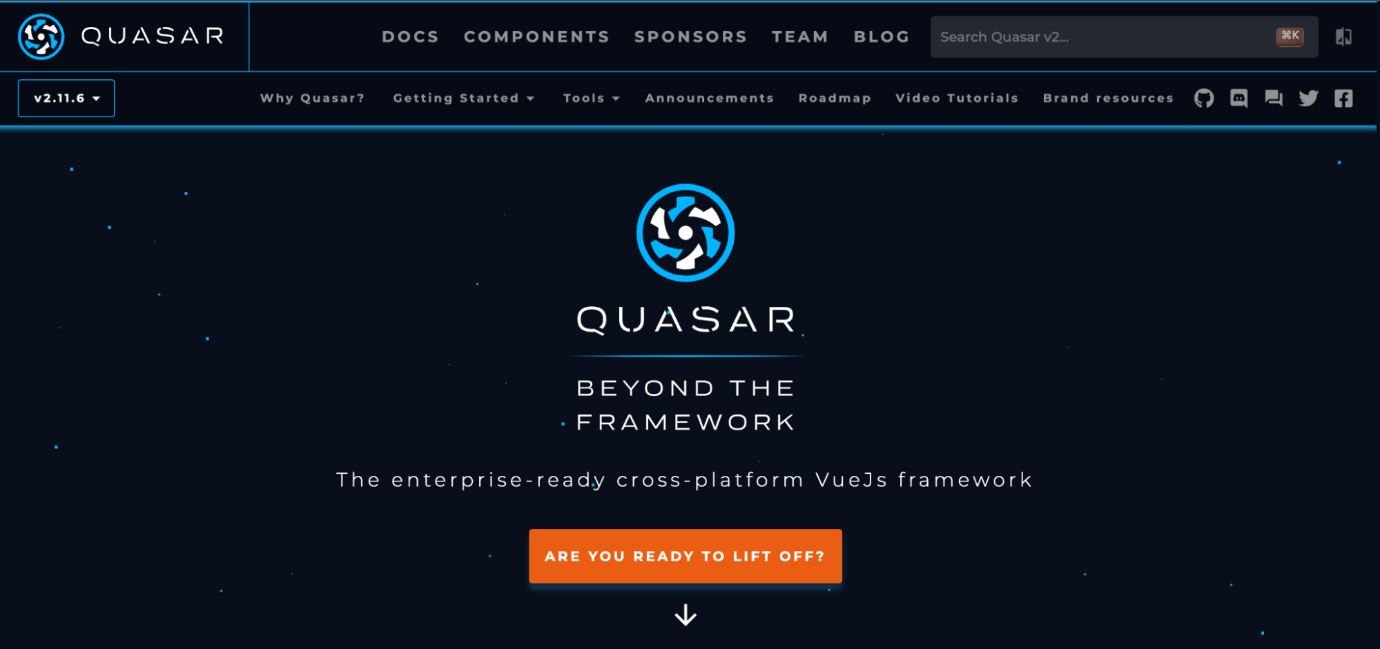 Screenshot: homepage di Quasar.