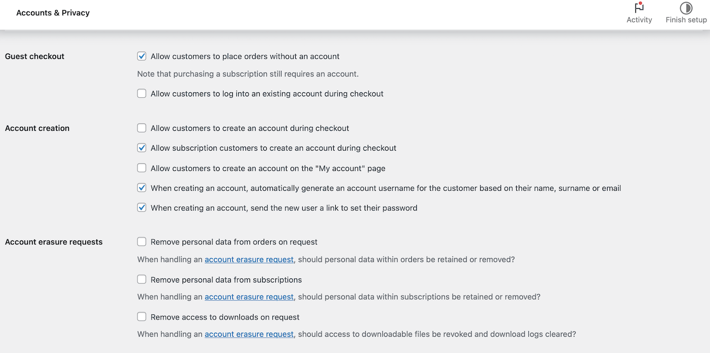 Configurações de contas e privacidade.