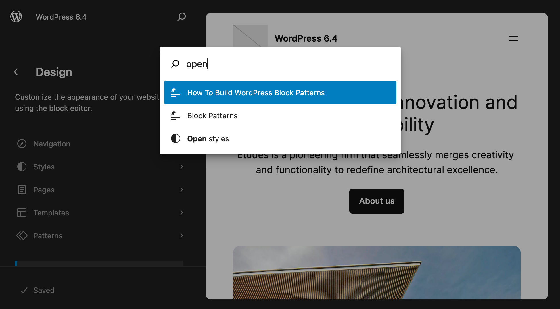 Zoeken naar "open" in WordPress 6.4
