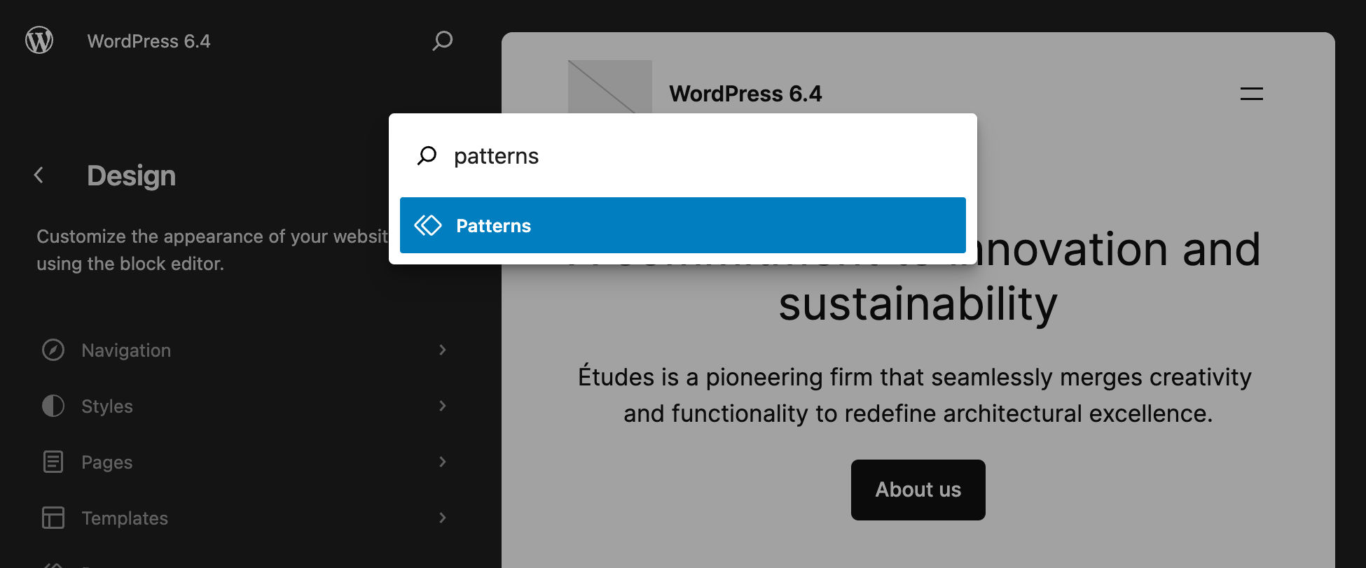 Searching for patterns in WordPress 6.4