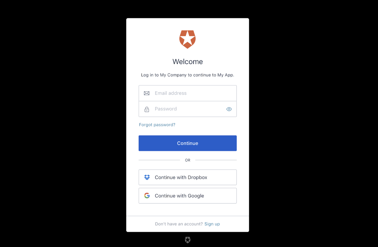 The UI you get as part of using Auth0 for authentication