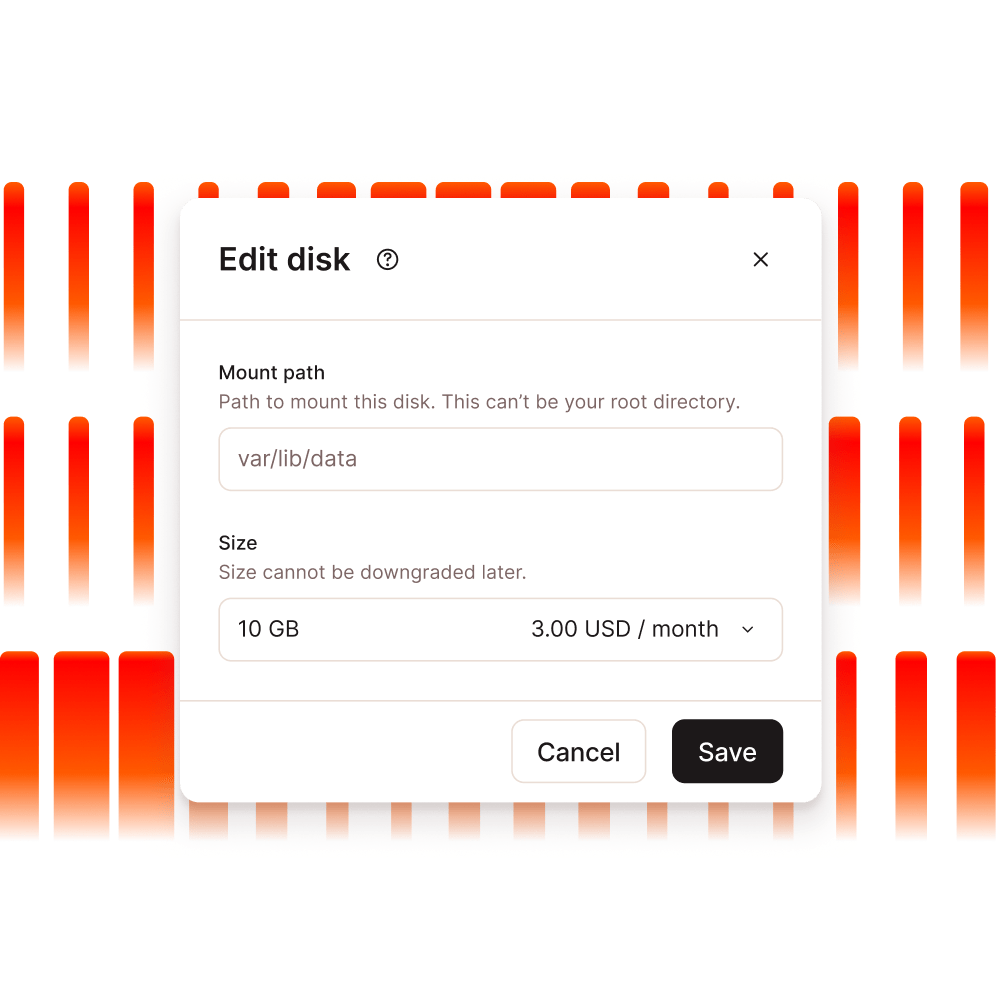 Screenshot showing MyKinsta disk management