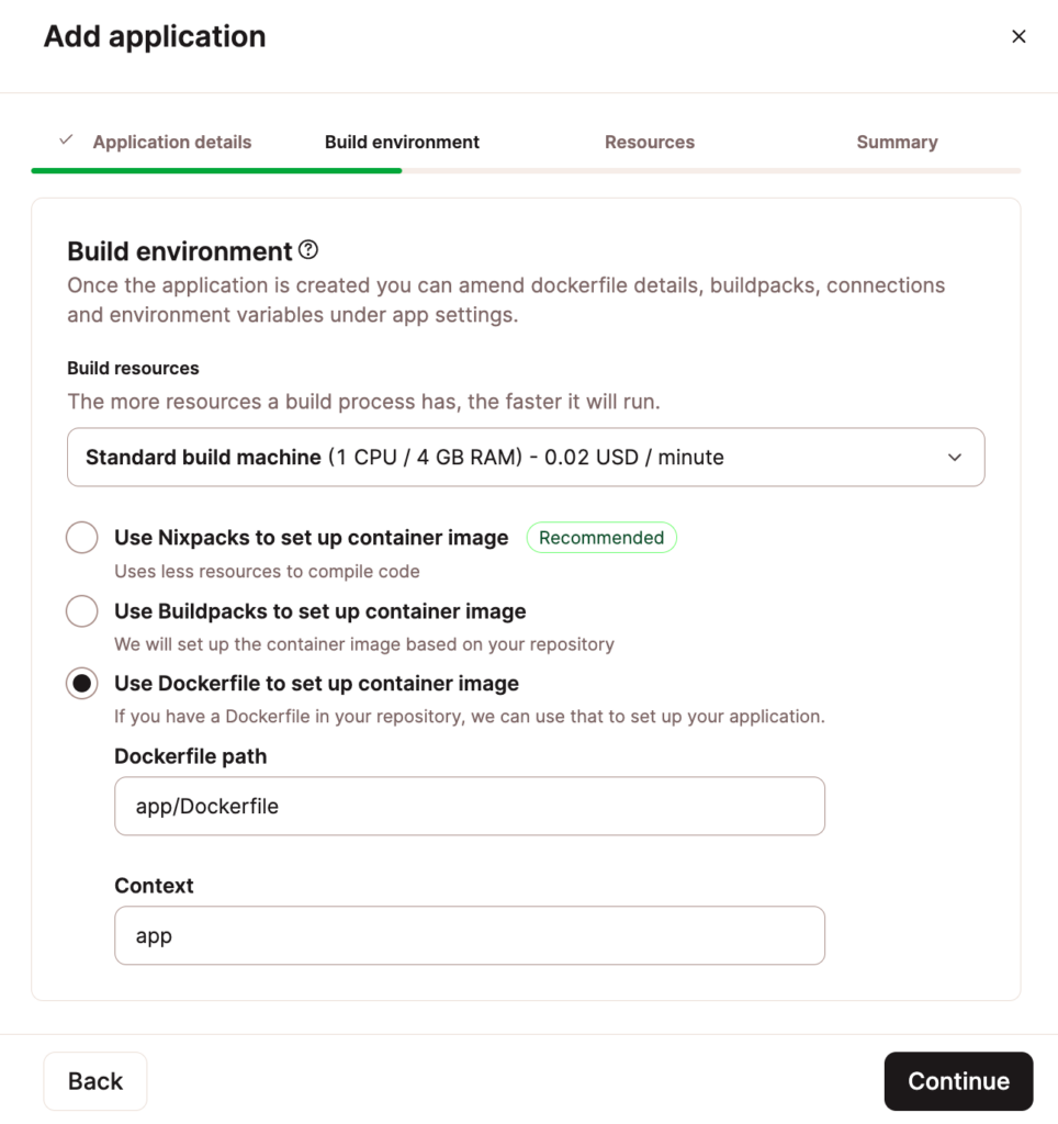 Dockerfileを選択しアプリケーションを追加する