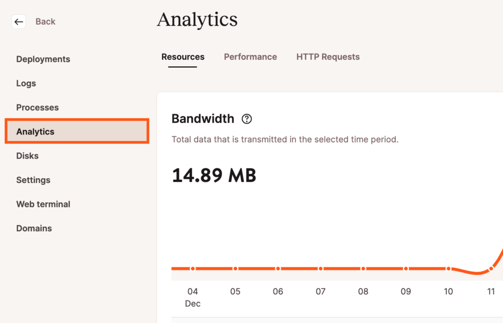 Application-level Analytics in MyKinsta.