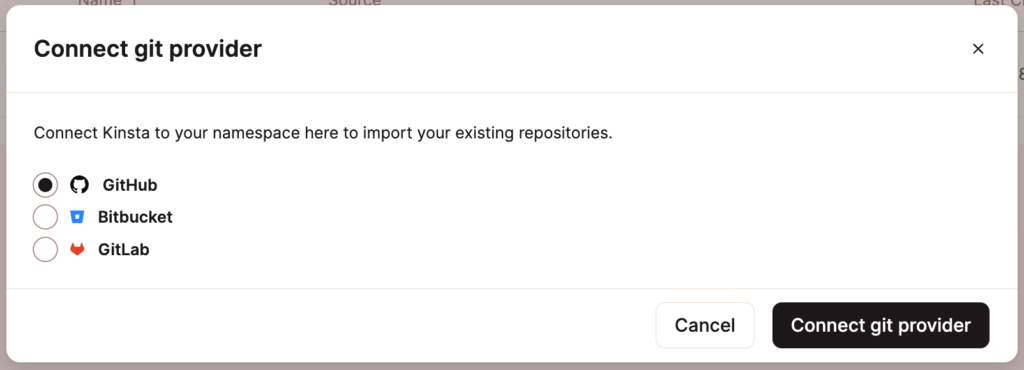 Verbinden Sie Kinsta mit Ihrem GitHub-Konto.