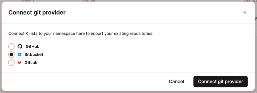 Conecta Kinsta con tu cuenta de Bitbucket.