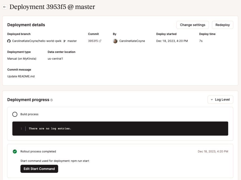 Build And Deploy - Start Commands - Kinsta® Docs